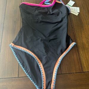 Stylish Black and Pink One-Piece Swimsuit